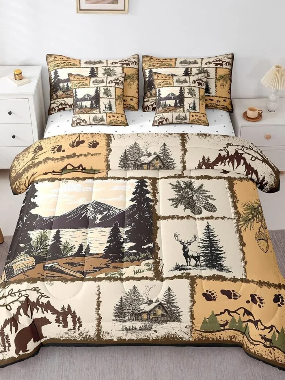 Rustic Cabin Country 7 Pieces Bedding Set, for Kids Boys Girls Deer Bed in a Bag